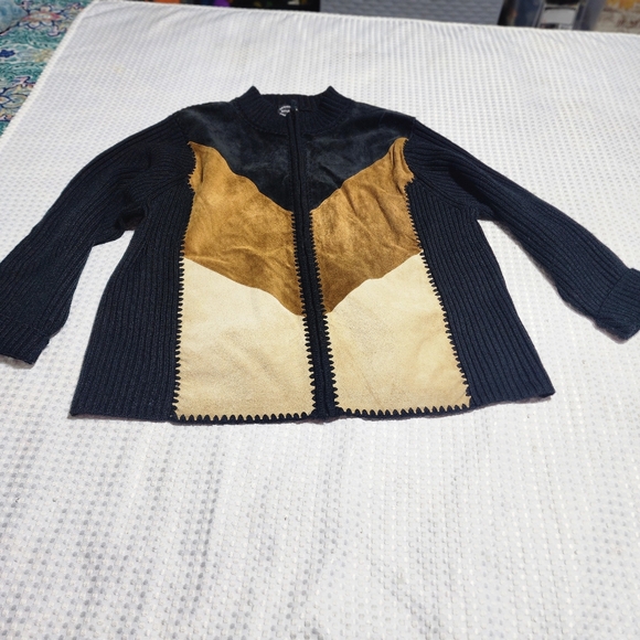 DESIGNER STUDIOS ORIG. EUC WOMEN'S SIZE 3X SUEDE KNIT PATCHWORK SWEATER JACKET - Picture 1 of 5